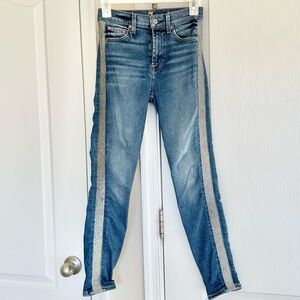 7 For All Mankind The High Waist Skinny Ankle Silver Stripe Medium Wash Jeans
